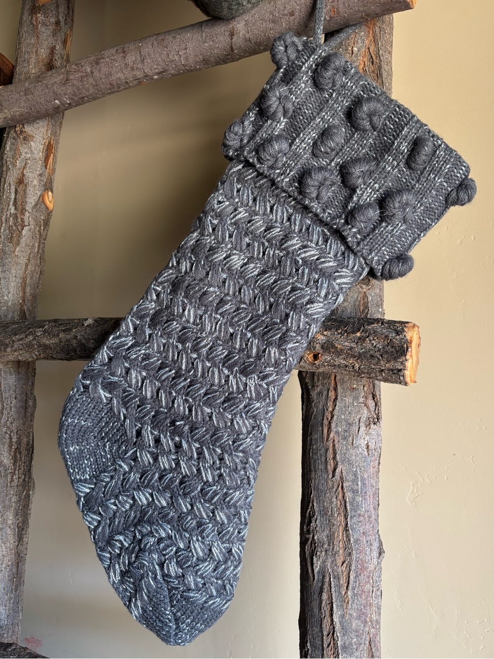 Knit Christmas Stocking Gray & Silver Fully Lined with Hook Joann